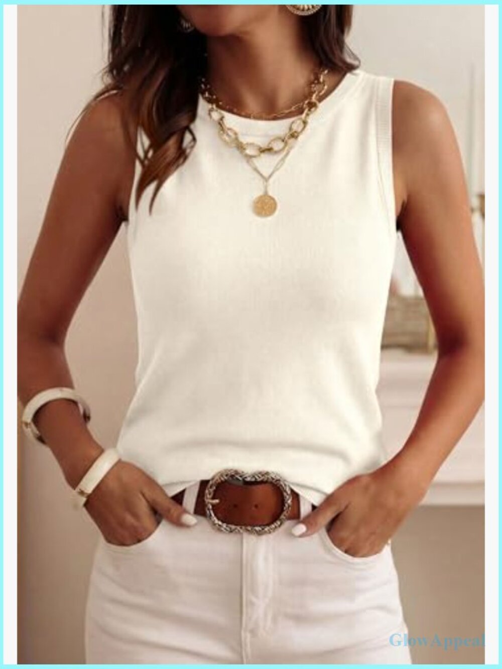 Sleeveless Ribbed Tank Top Business Casual Work Shirt Lightweight Stretch Fabric - Picture 6 of 7